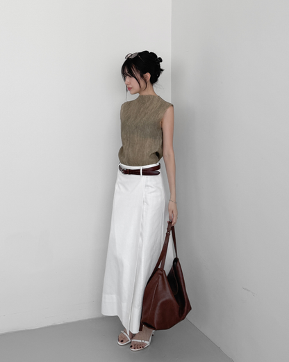 Straight Grain Raw Hem Textured Top