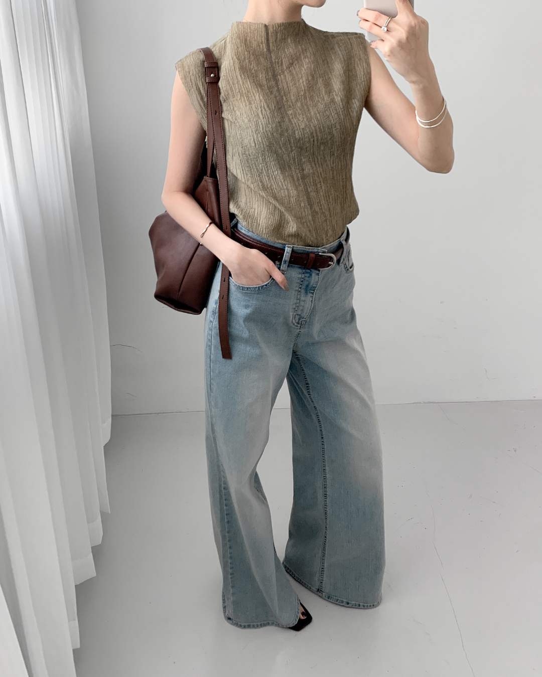 Straight Grain Raw Hem Textured Top