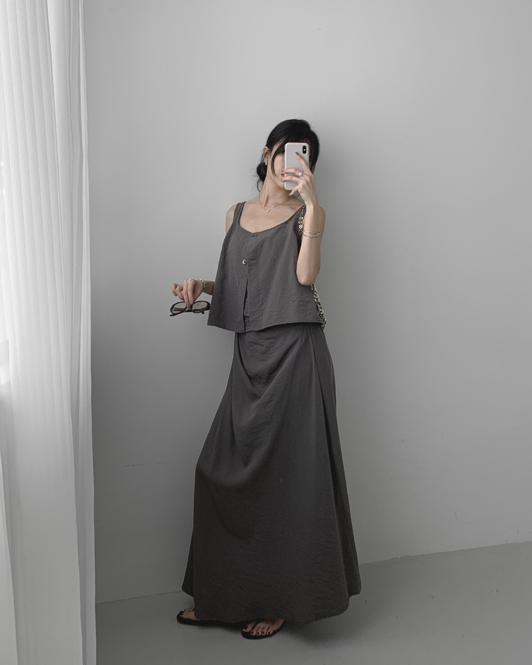 Twist Half Waistband Slit Skirt