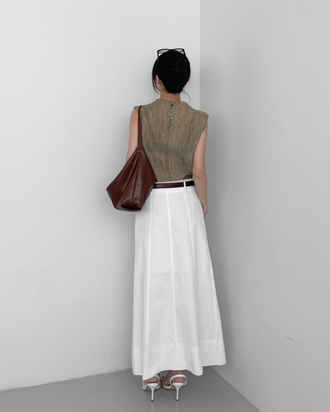 Straight Grain Raw Hem Textured Top