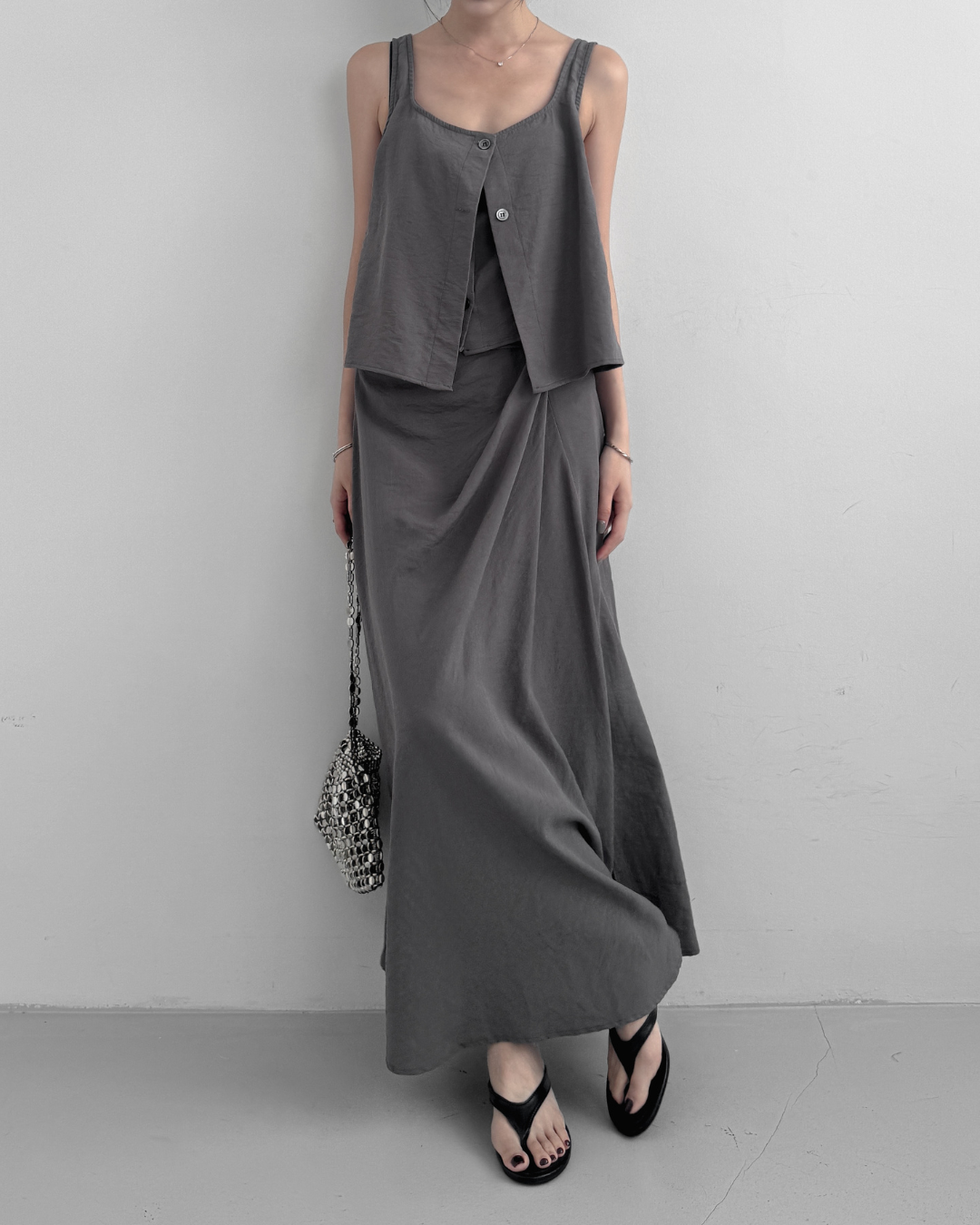 Twist Half Waistband Slit Skirt