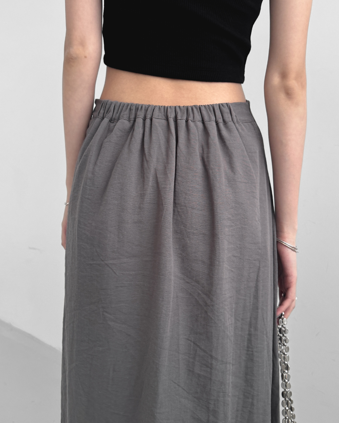 Twist Half Waistband Slit Skirt
