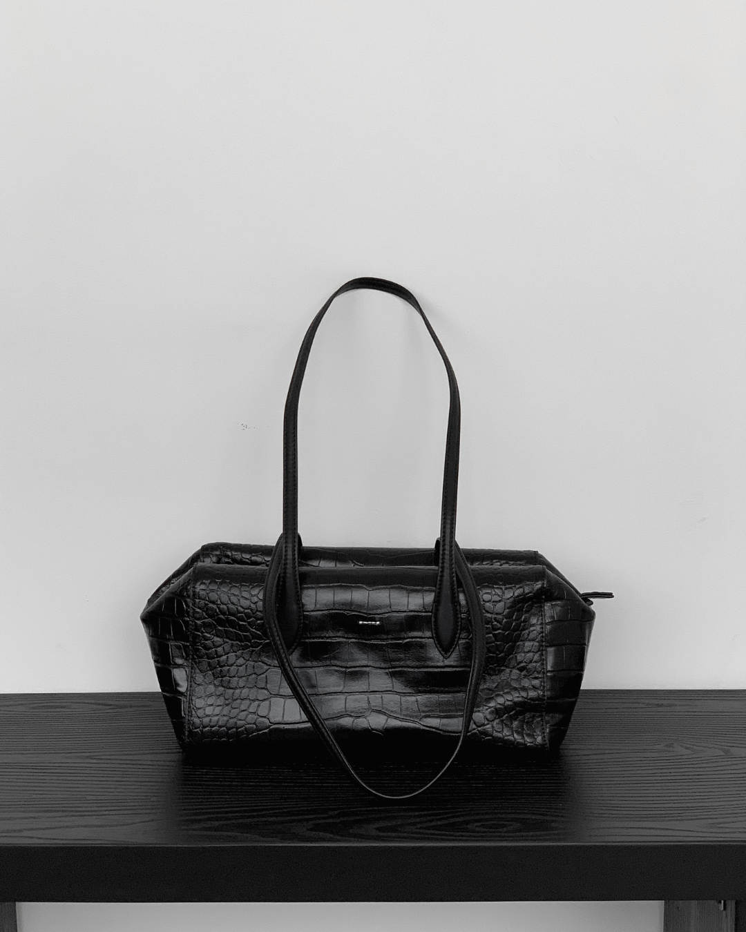 Croc-effect Cowhide Shoulder Bag