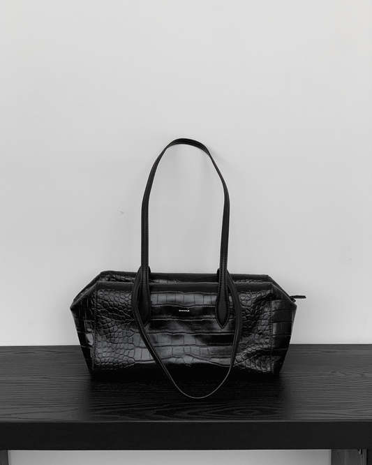Croc-effect Cowhide Shoulder Bag
