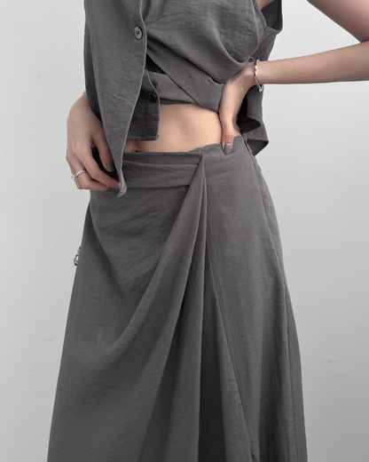 Twist Half Waistband Slit Skirt
