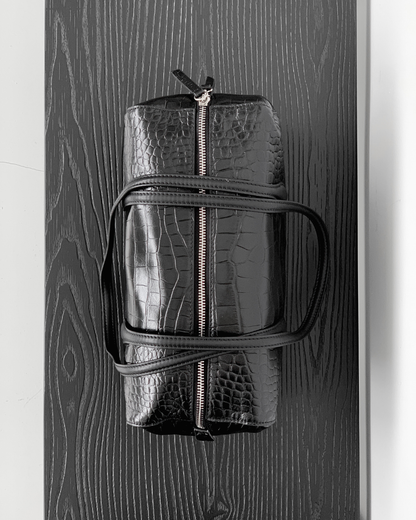 Croc-effect Cowhide Shoulder Bag