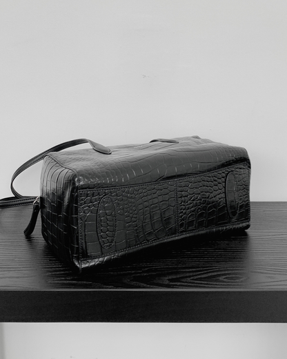 Croc-effect Cowhide Shoulder Bag