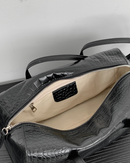 Croc-effect Cowhide Shoulder Bag