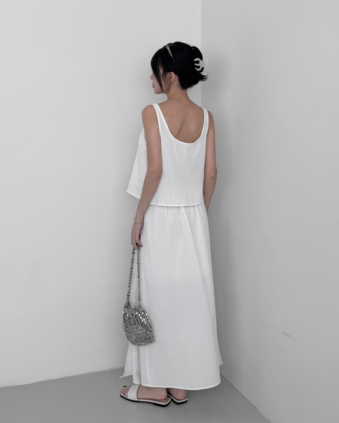 Twist Half Waistband Slit Skirt