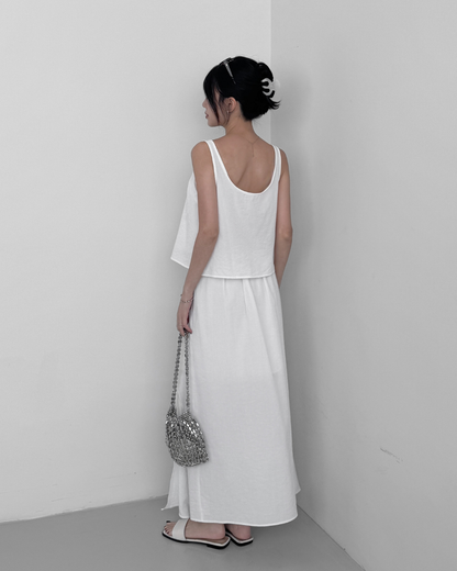 Twist Half Waistband Slit Skirt