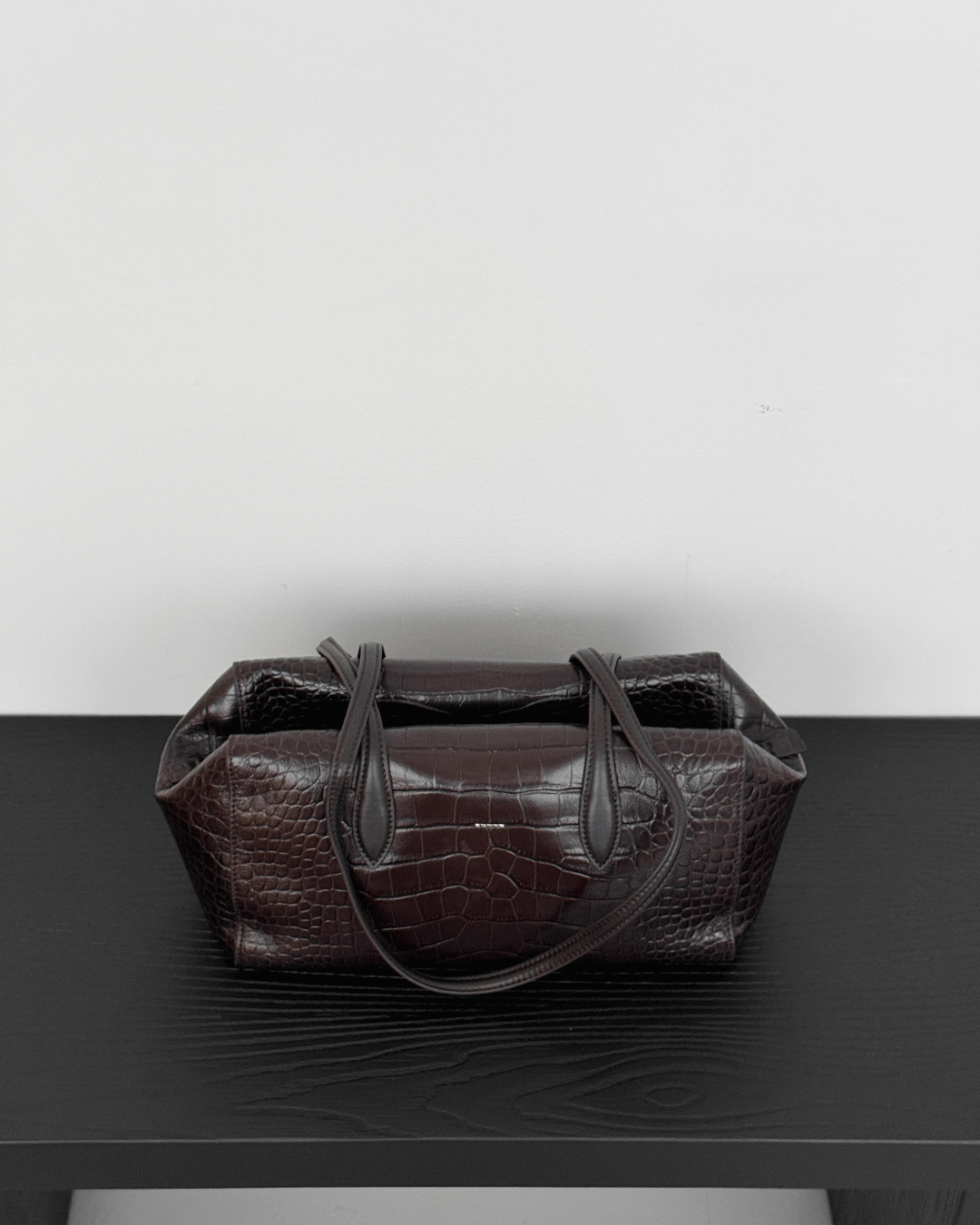 Croc-effect Cowhide Shoulder Bag
