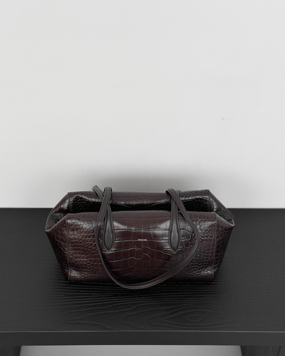 Croc-effect Cowhide Shoulder Bag