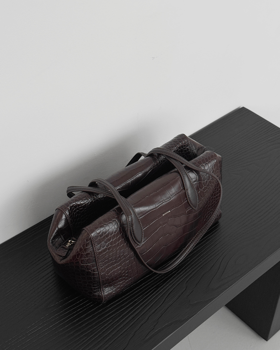 Croc-effect Cowhide Shoulder Bag