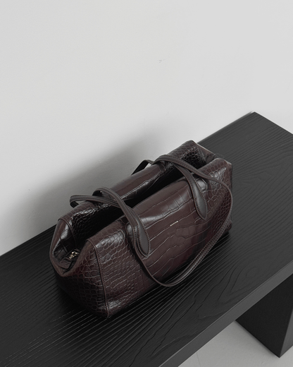 Croc-effect Cowhide Shoulder Bag