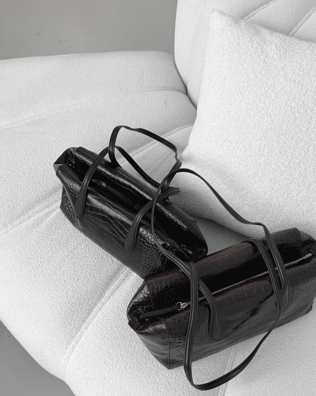 Croc-effect Cowhide Shoulder Bag