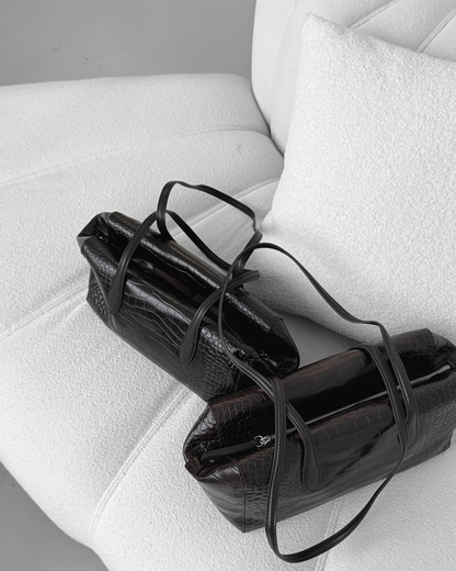 Croc-effect Cowhide Shoulder Bag