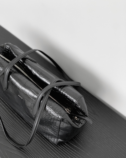 Croc-effect Cowhide Shoulder Bag
