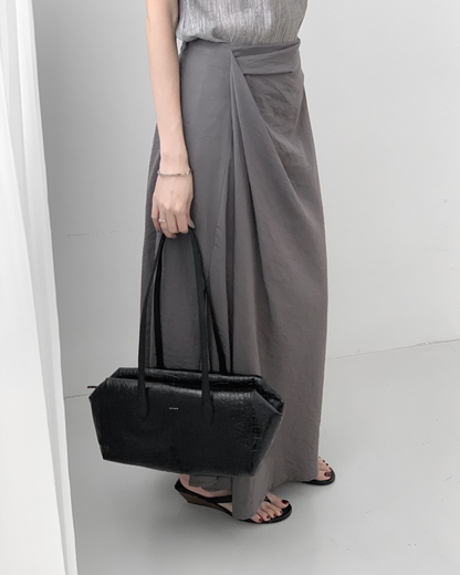 Croc-effect Cowhide Shoulder Bag