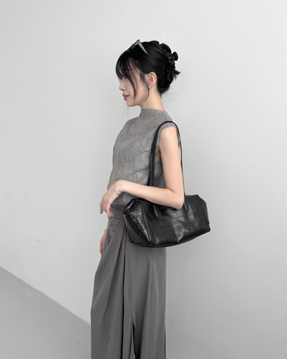Croc-effect Cowhide Shoulder Bag