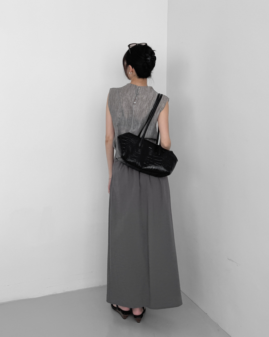 Croc-effect Cowhide Shoulder Bag