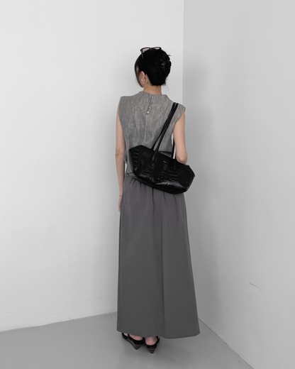 Croc-effect Cowhide Shoulder Bag