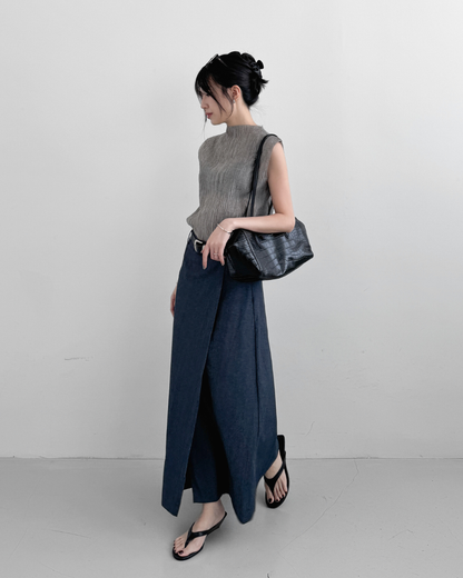 Croc-effect Cowhide Shoulder Bag