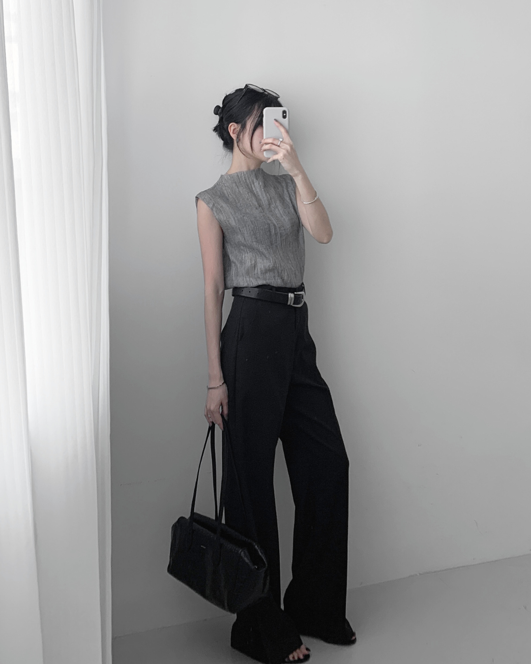 Croc-effect Cowhide Shoulder Bag