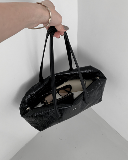 Croc-effect Cowhide Shoulder Bag