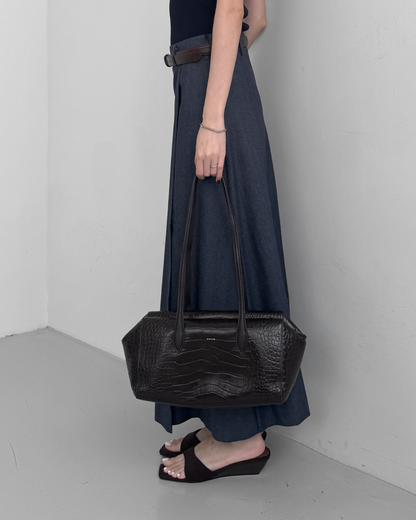 Croc-effect Cowhide Shoulder Bag