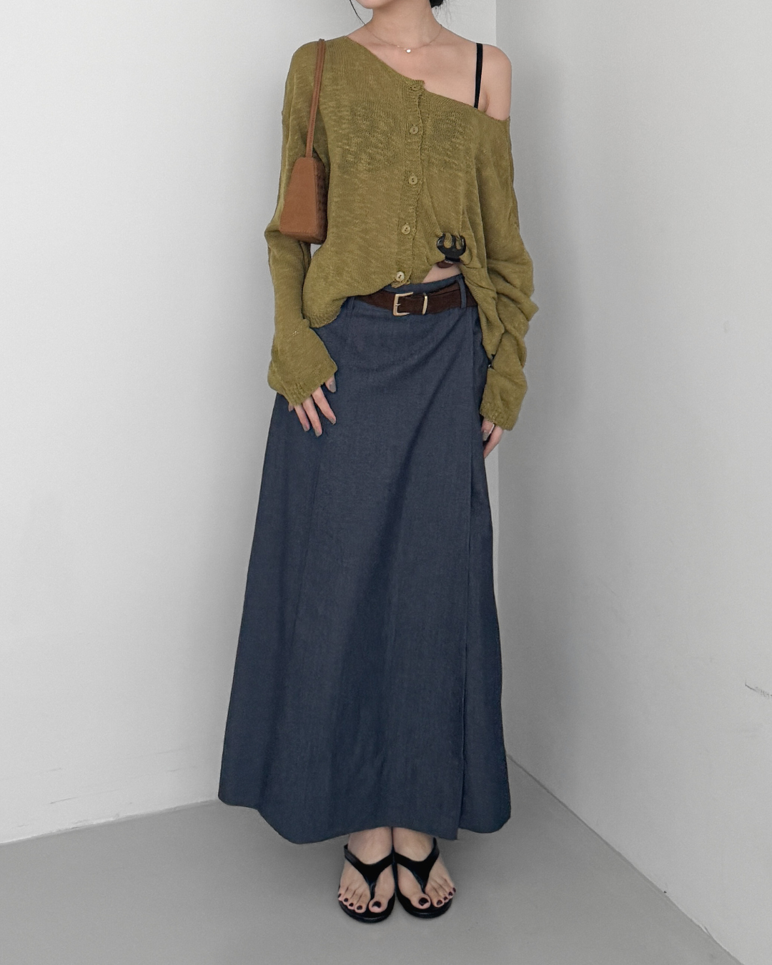 A-line Slit Denim Skirt