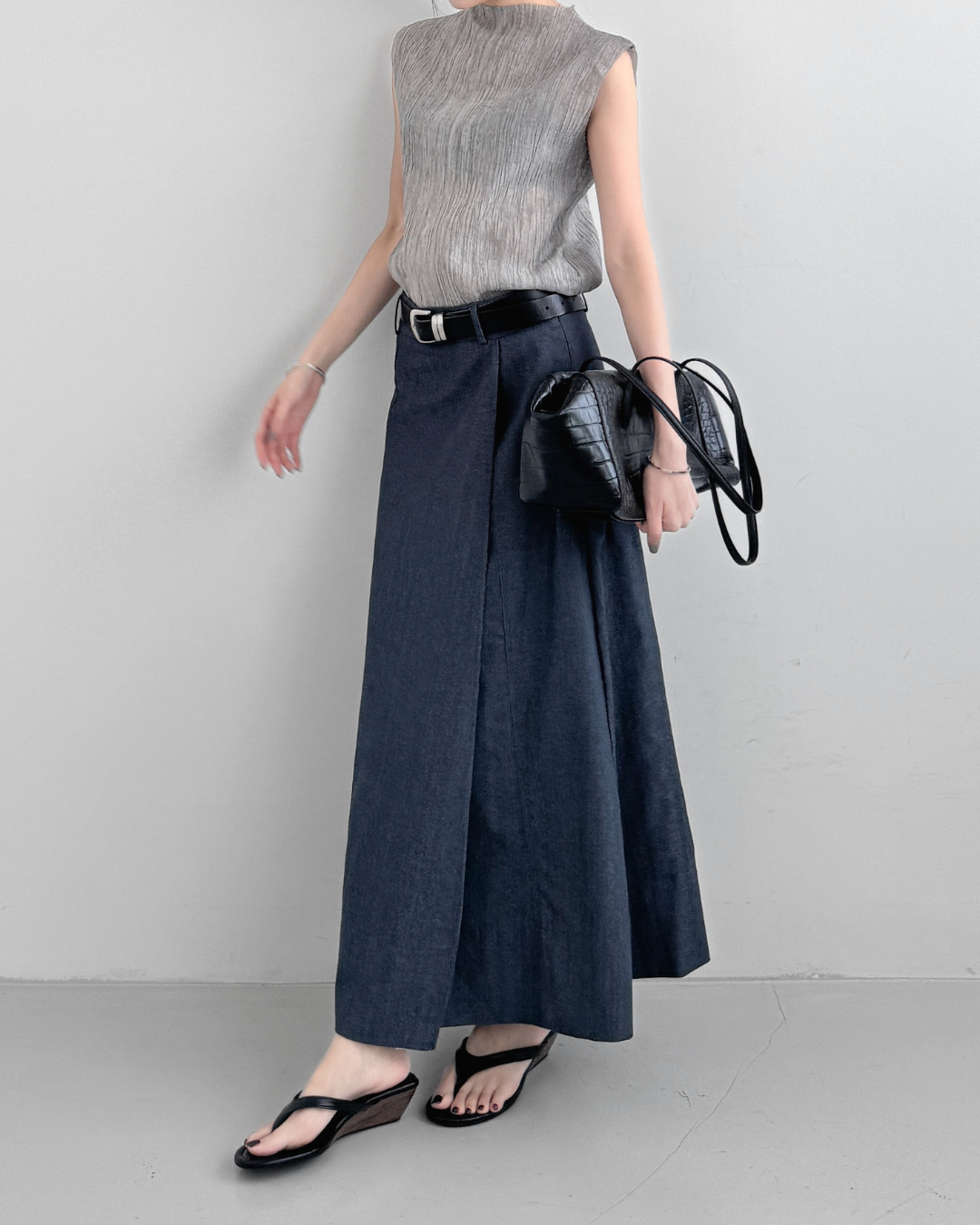 A-line Slit Denim Skirt