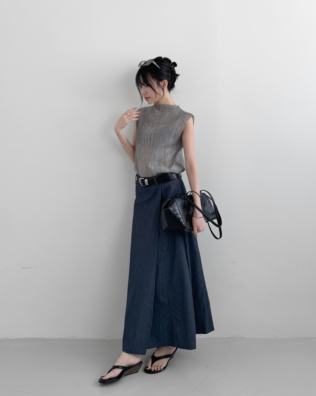 A-line Slit Denim Skirt