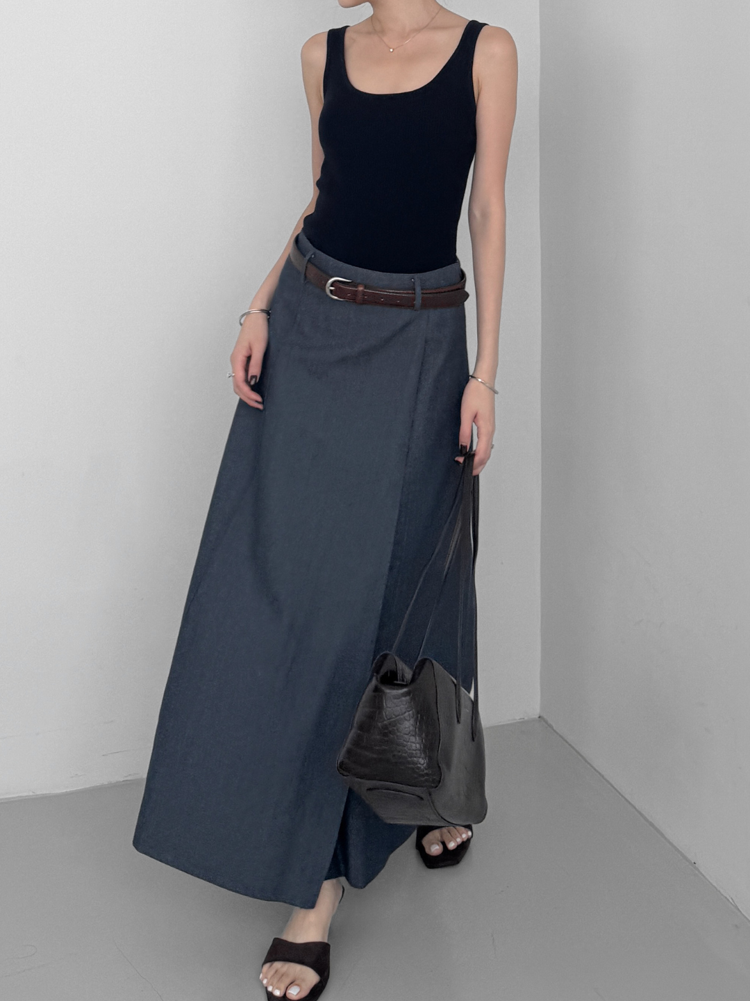 A-line Slit Denim Skirt