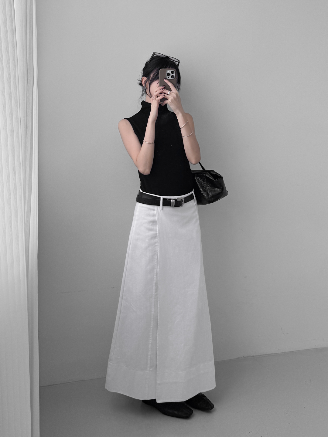 A-line Slit Denim Skirt