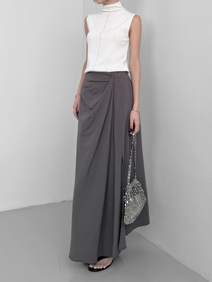 Twist Half Waistband Slit Skirt