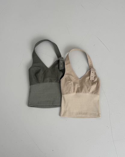 Buckle Patchwork Halter Top