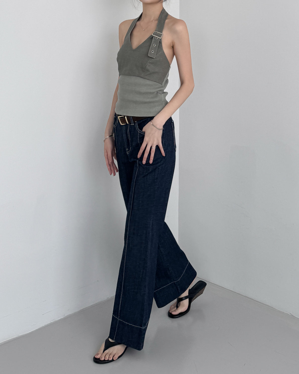 Buckle Patchwork Halter Top