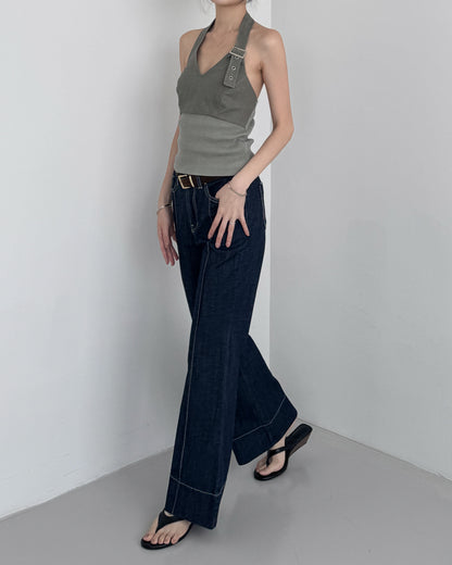 Buckle Patchwork Halter Top
