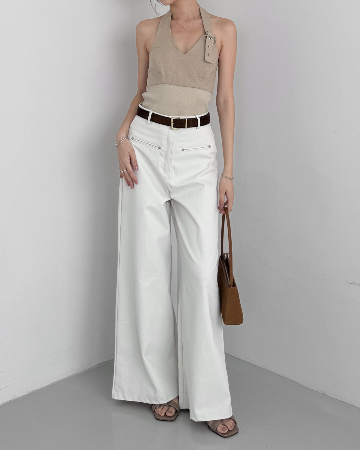 【2 Lengths】Cotton Wide Leg Trousers