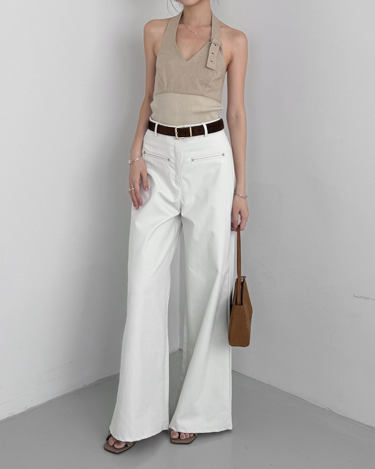 【2 Lengths】Cotton Wide Leg Trousers