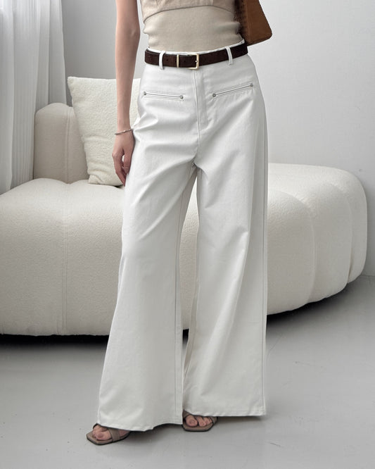 【2 Lengths】Cotton Wide Leg Trousers