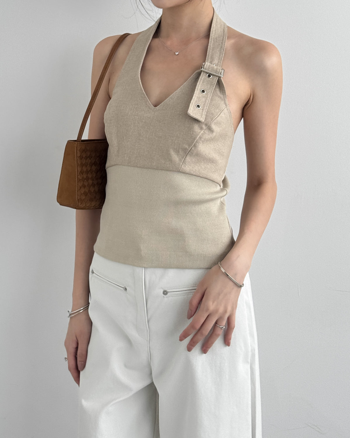 Buckle Patchwork Halter Top
