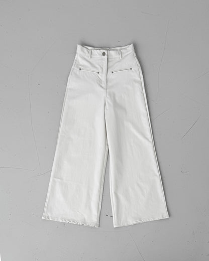 【2 Lengths】Cotton Wide Leg Trousers