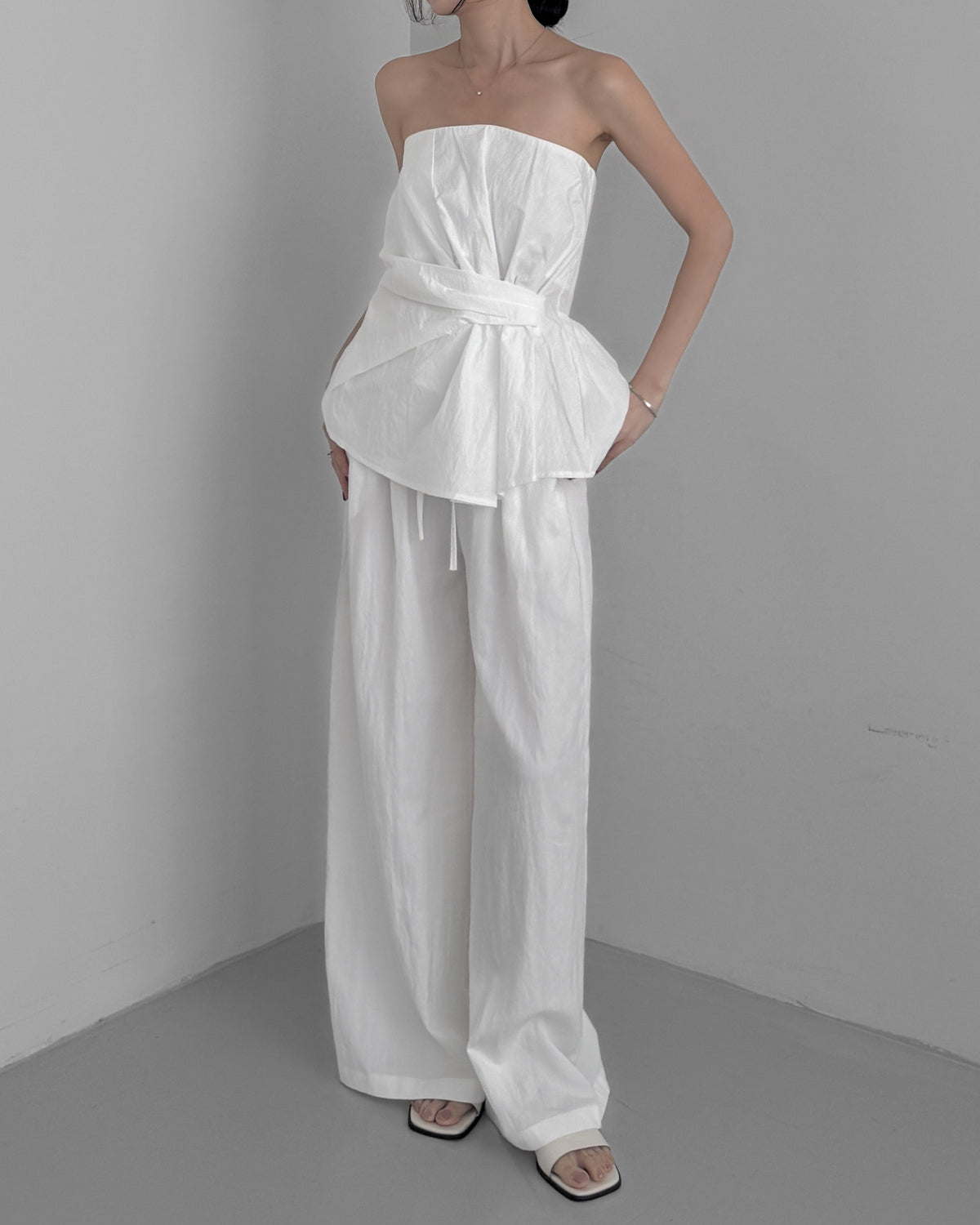 Cinched Waist Flare Tube Top