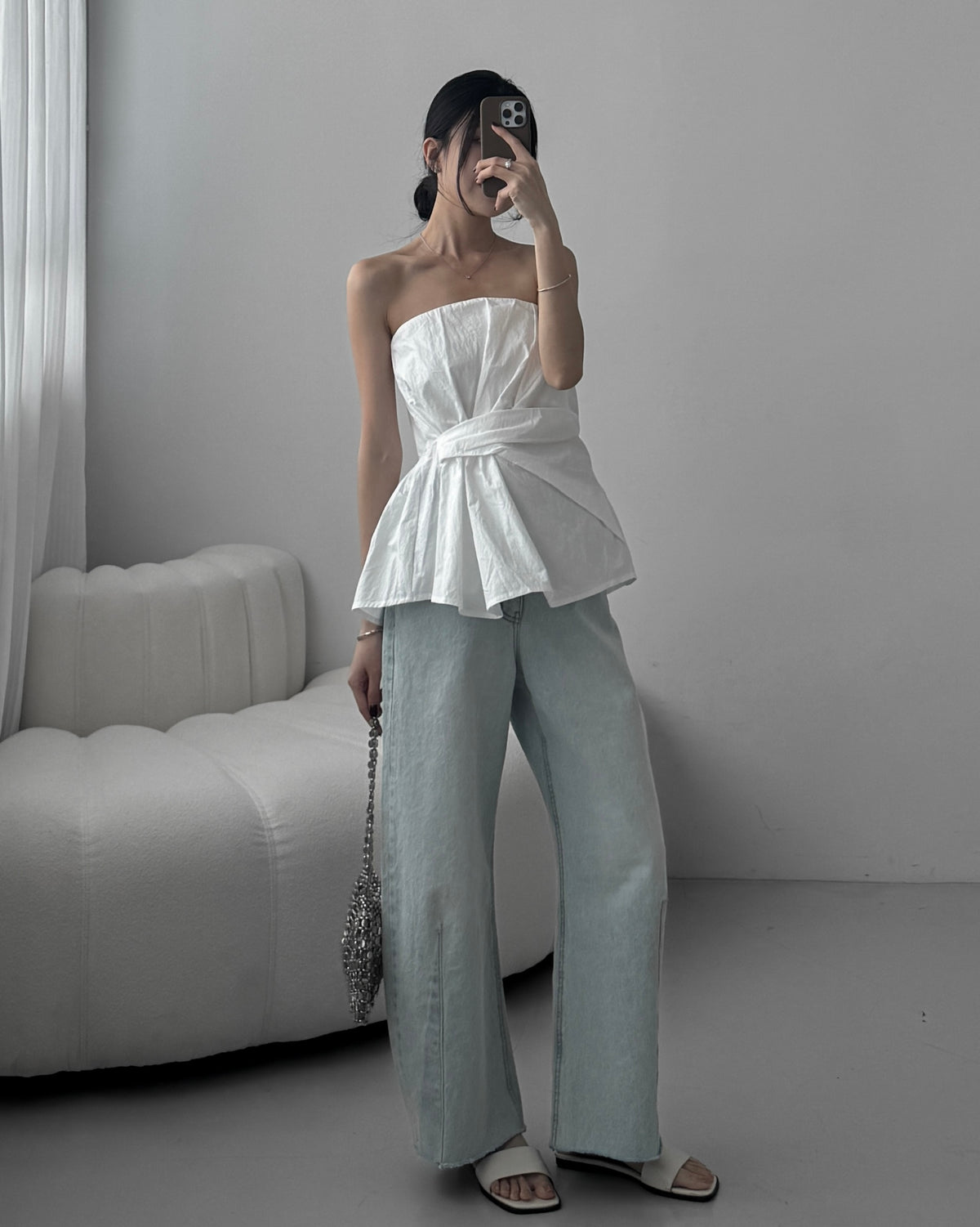 Cinched Waist Flare Tube Top