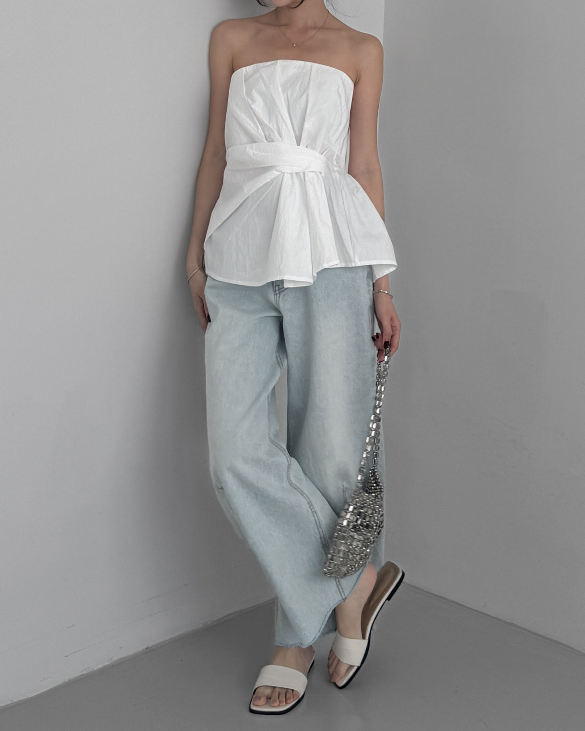 Cinched Waist Flare Tube Top