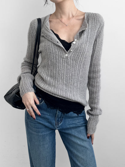 Sheer Henley Knit Top