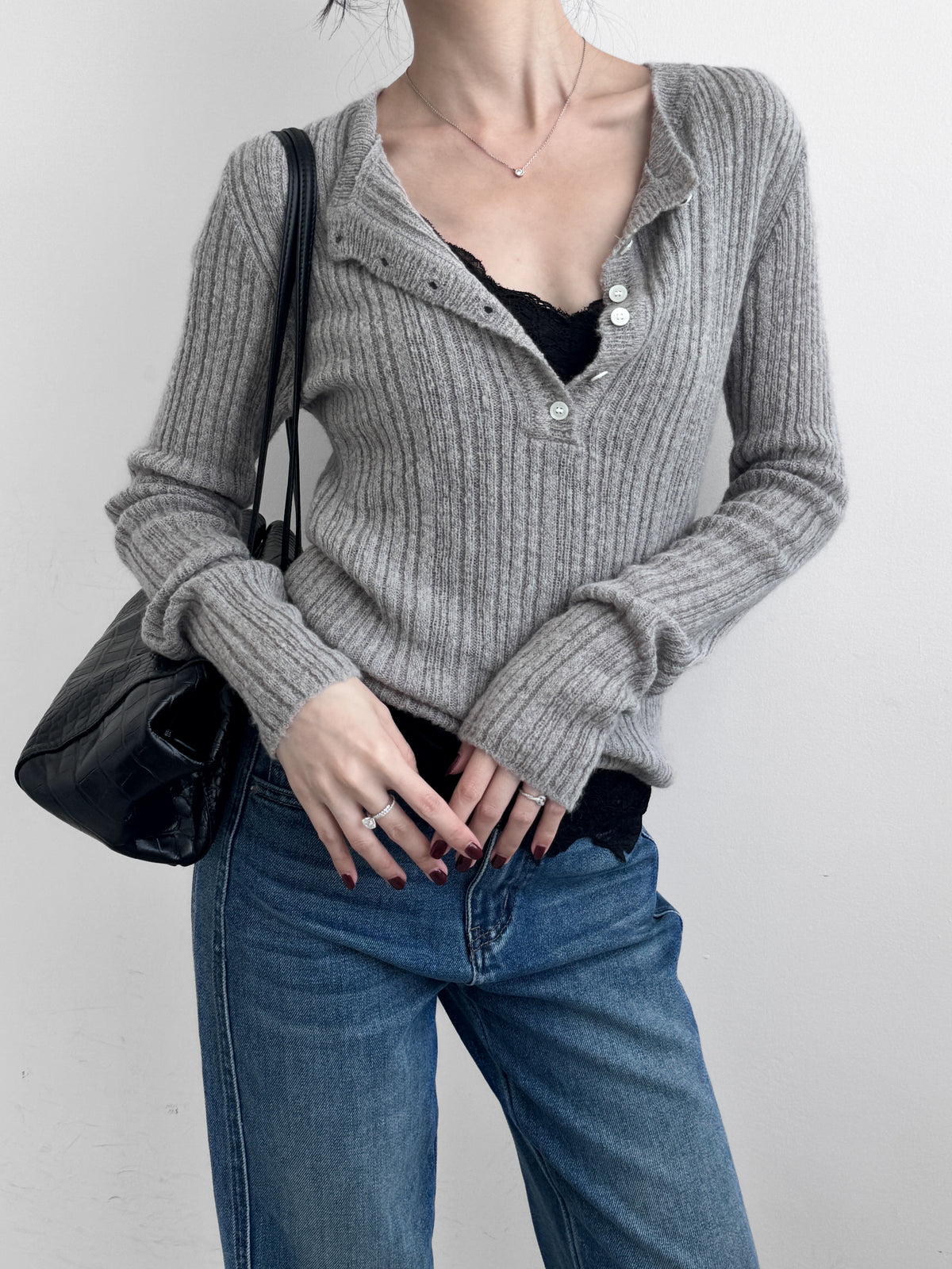 Sheer Henley Knit Top