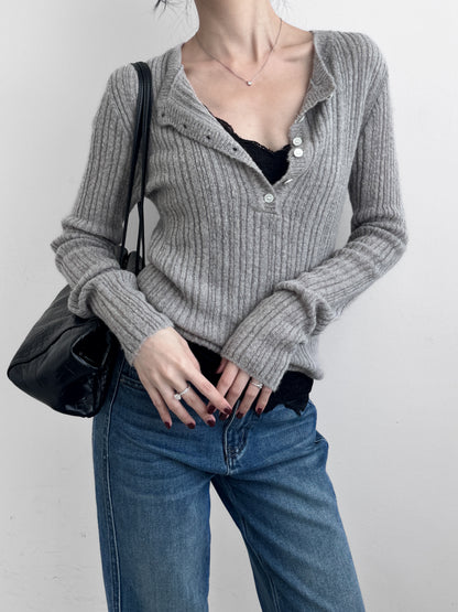 Sheer Henley Knit Top