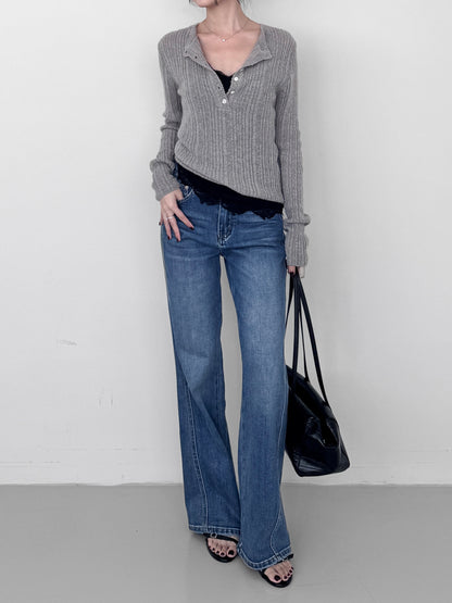 Sheer Henley Knit Top